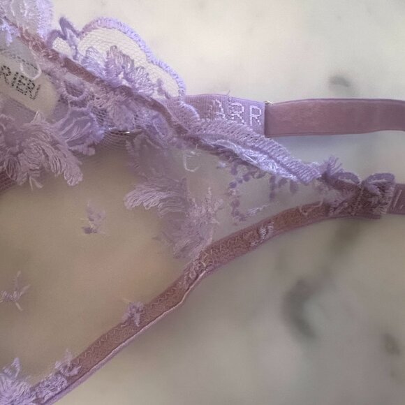 I.D. SARRIERI Petal Bloom scalloped embroidered tulle thong - Lilac Sz L - BNWT - Picture 9 of 12